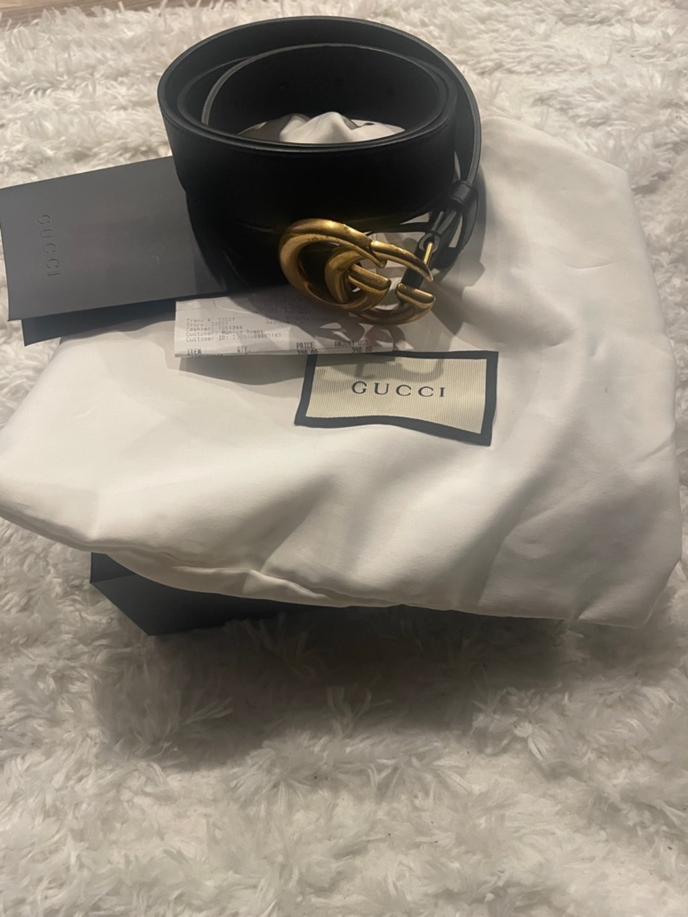 Gucci Black Leather Belt with Antique Gold Double G Buckle